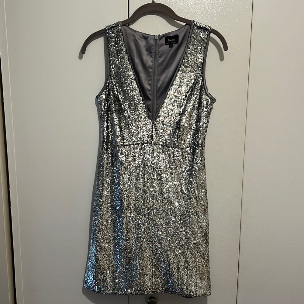 Bardot Mini Dress - Silver Sequins
